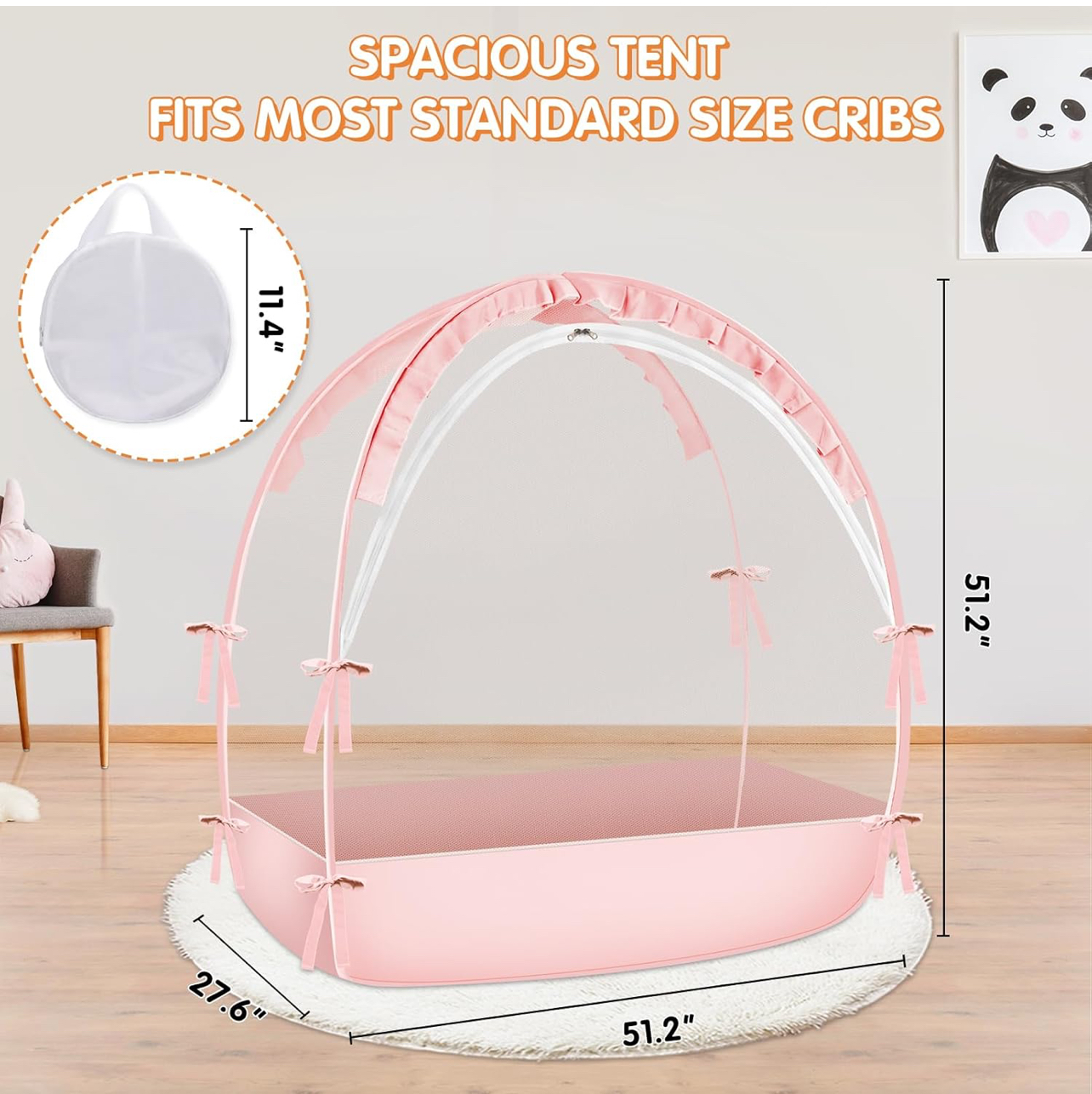 Crib Tent - Crib Net to Keep Baby in - Baby Crib Tent to Keep Baby from Climbing Out, Durable Breathable Pop Up Baby Crib Tent, Safety Net, Canopy Netting Cover (Pink, Lager)