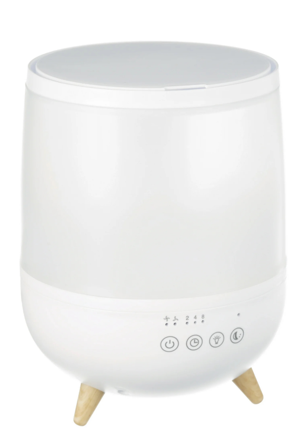 Equate Ultrasonic Humidifier, Diffuser, Cool Mist, Visible Mist, Filter-Free, 0.5 Gallon, White and wooden