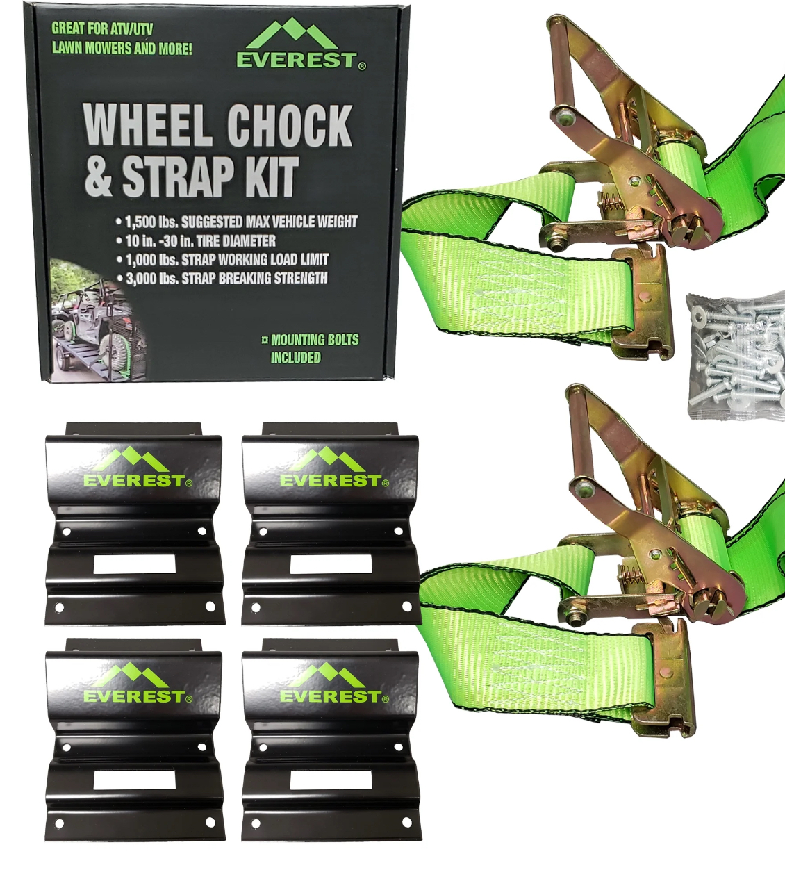 Everest Wheel Chock and Strap Kit with 6.5 ft. Straps and Mounting Bolts Included