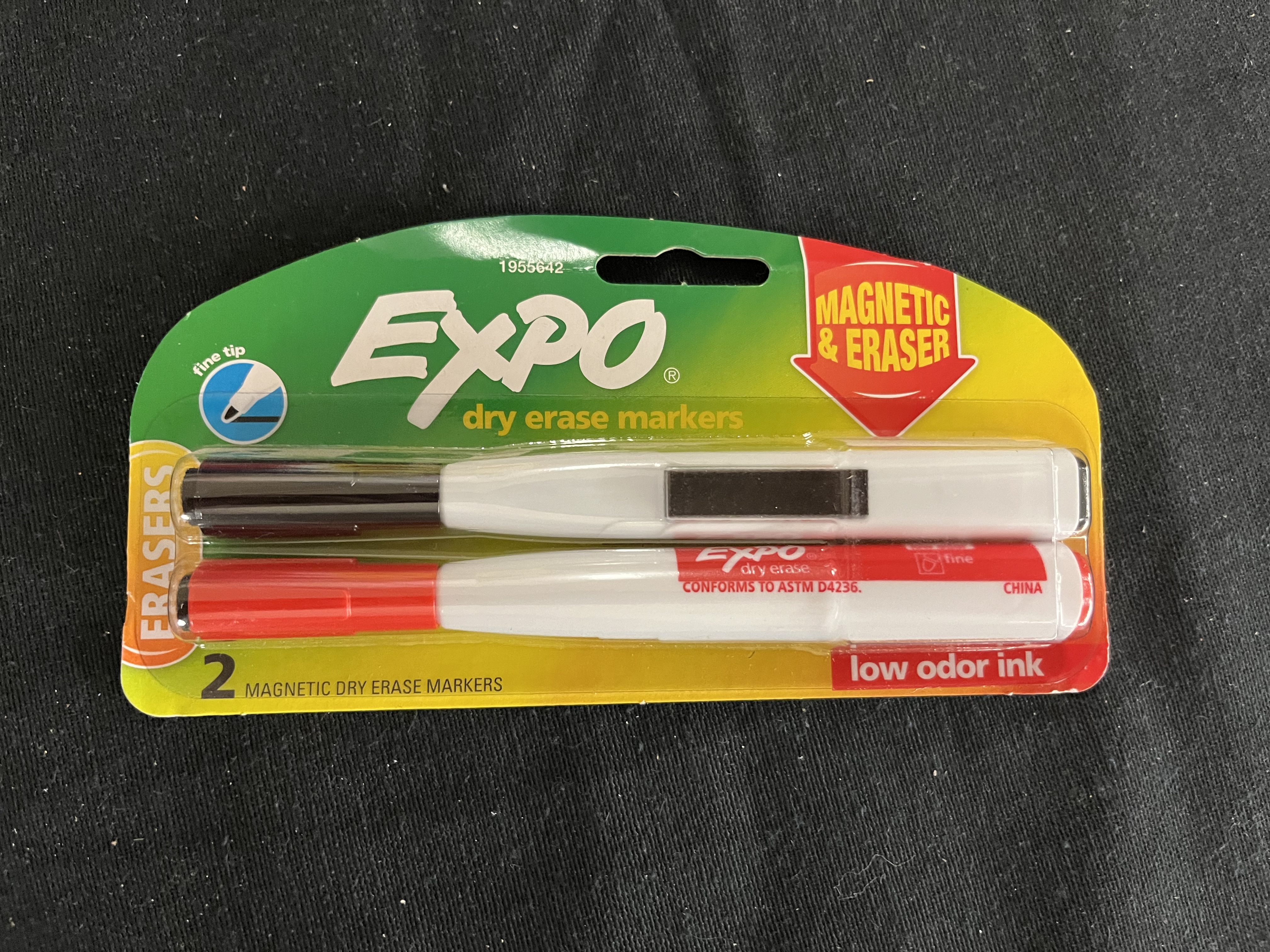 Expo Magnetic Dry Erase Fine Markers with Eraser, Red and Black, 2 Count