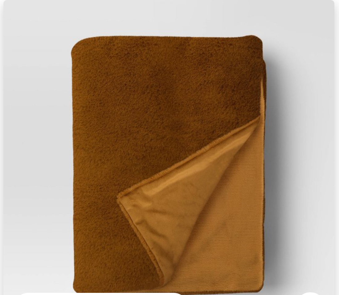 Faux Rabbit Fur Reversible Throw Blanket Light Brown- Threshold