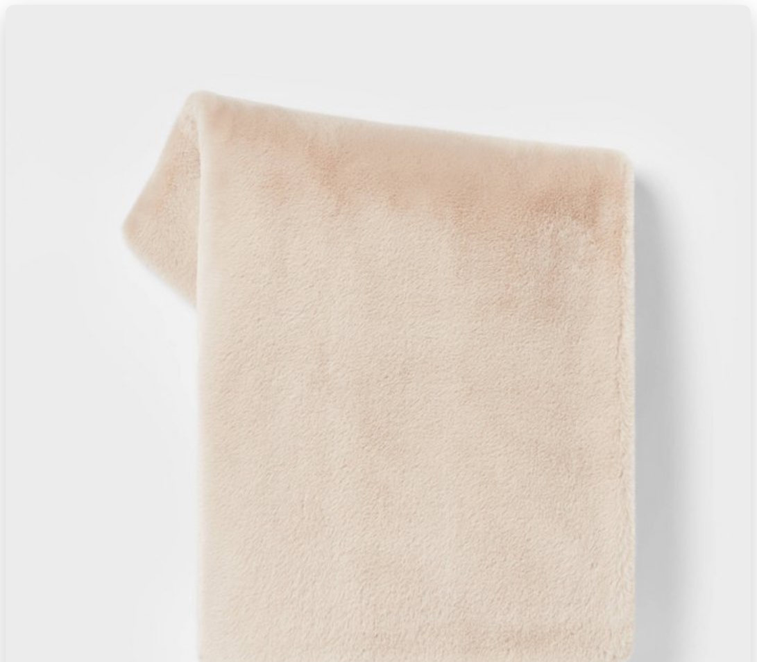 Faux Rabbit Fur Reversible Throw Blanket Neutral -Threshold