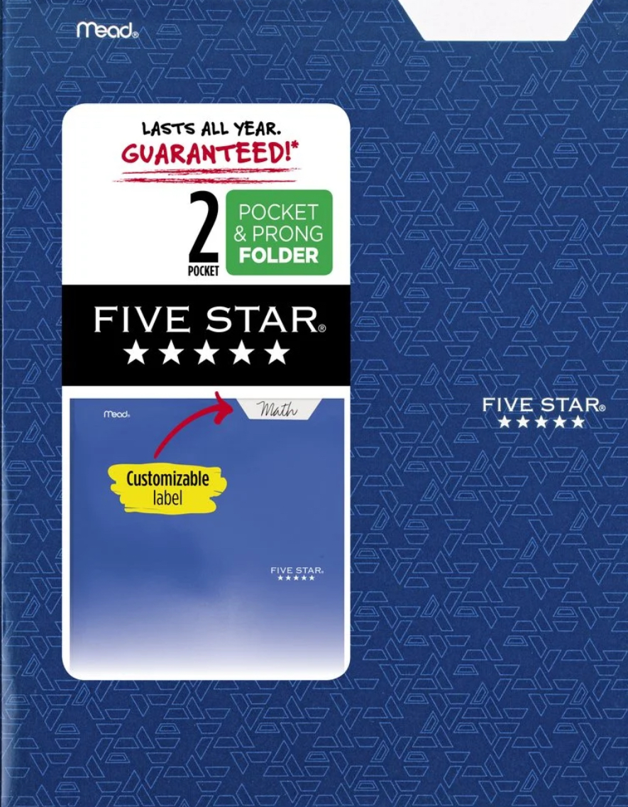 Five Star Pocket and Prong Paper Folder, Pacific Blue (340020E-WMT22) 4.6 stars out of 329 reviews (4.6)| 329 ratings