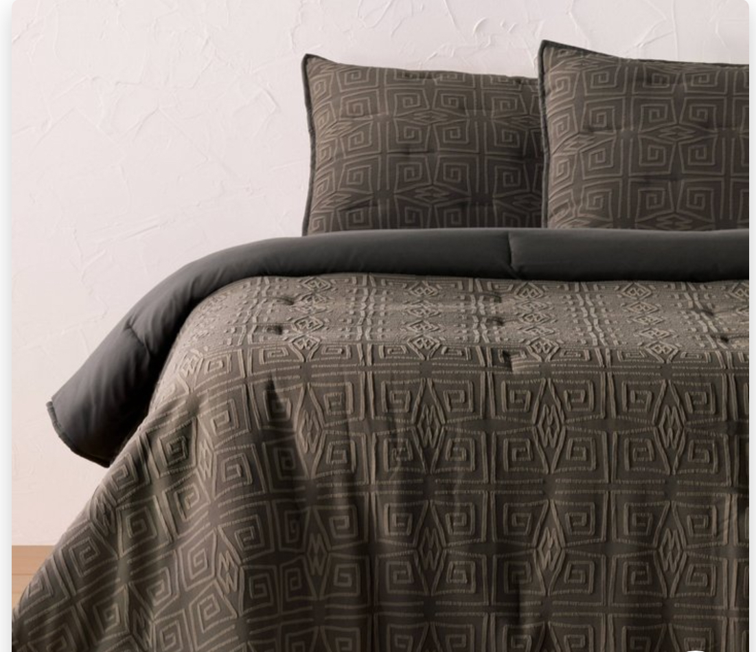 Full/Queen Geo Quilt and Sham Set Dark Gray-Opalhouse