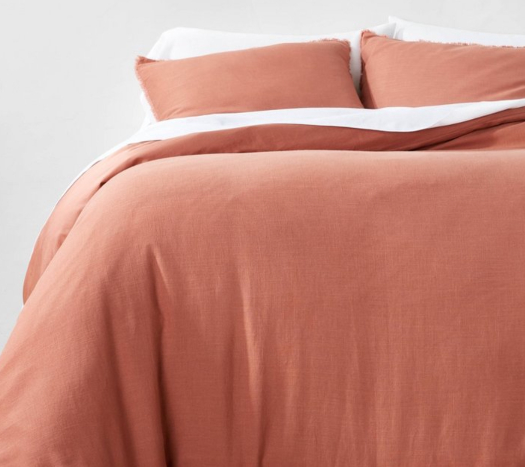 Full/Queen Heavyweight Linen Blend Duvet Cover & Sham Set Terracotta - Casaluna