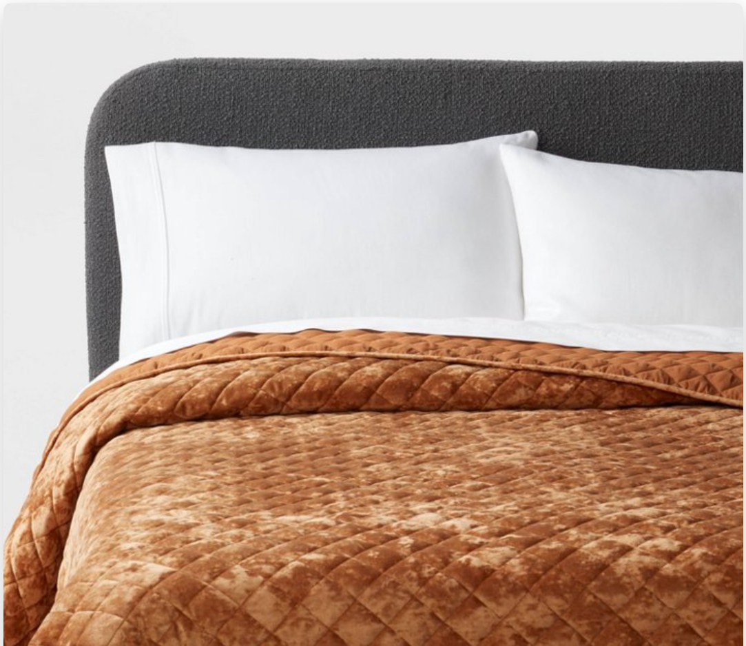 Full/Queen Luxe Diamond Stitch Velvet Quilt Camel-Threshold