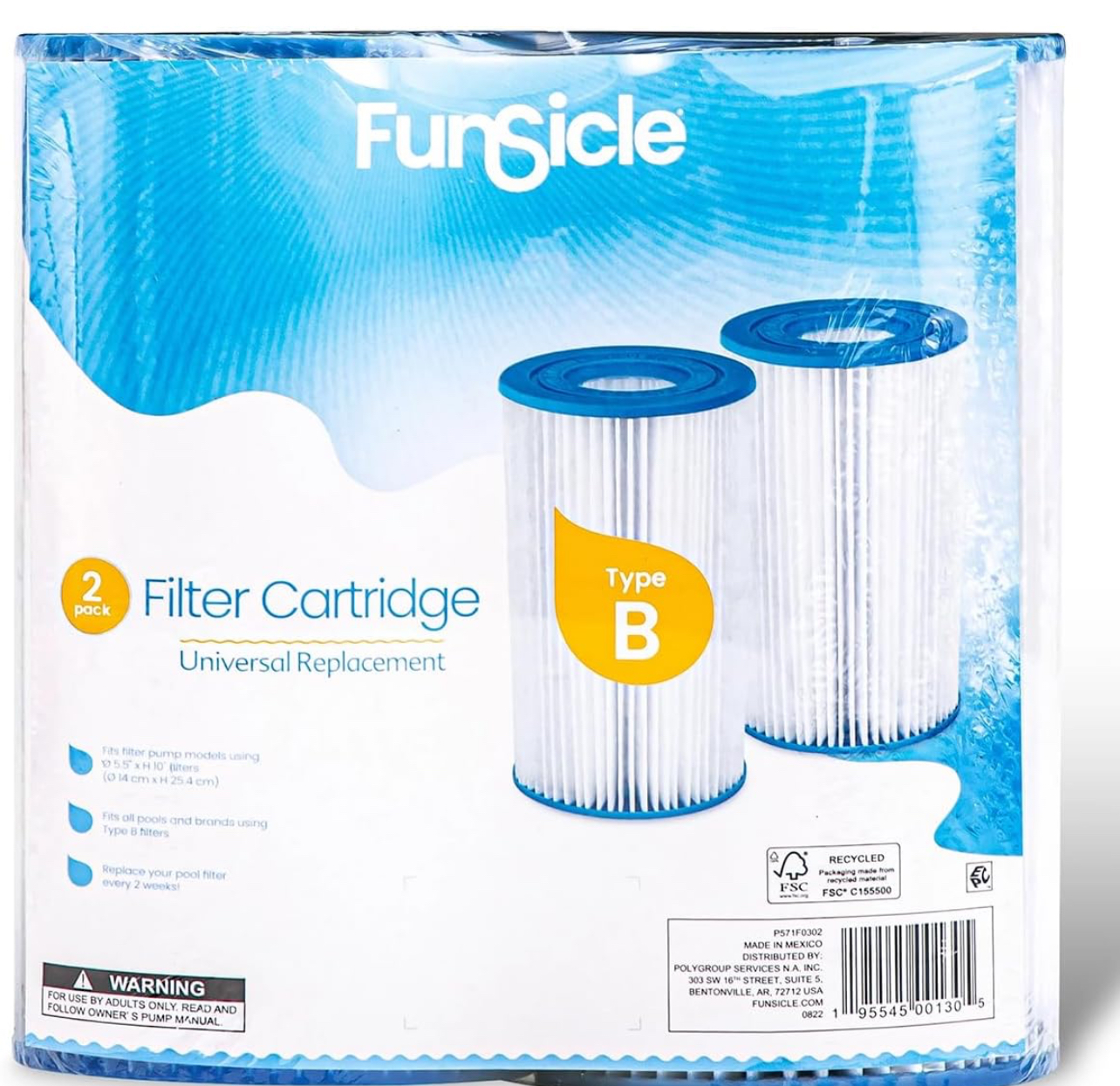 Funsicle 2 Pack Filter Cartridge Universal Replacement Type B
