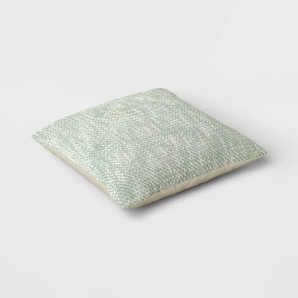Geometric Patterned Cut Velvet Cotton Blend Square Throw Pillow Teal Green
