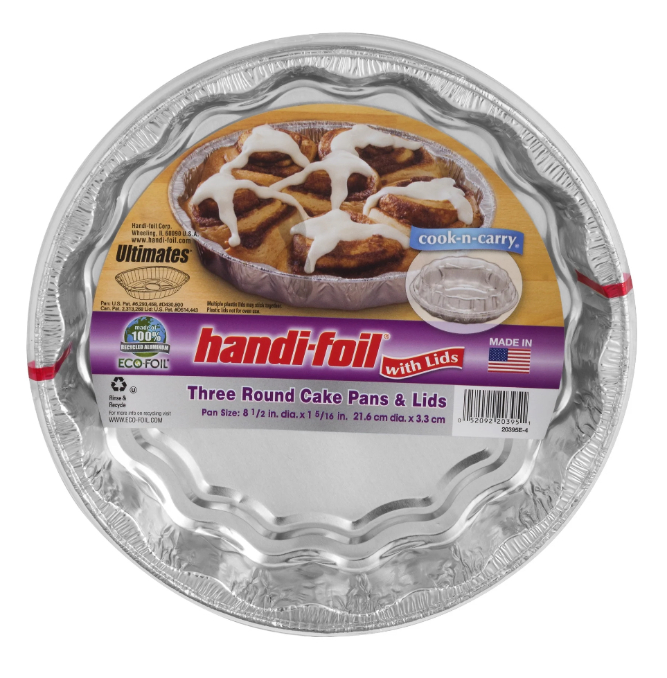 Handi-foil Round Cake Pans with Lids, 3 Count