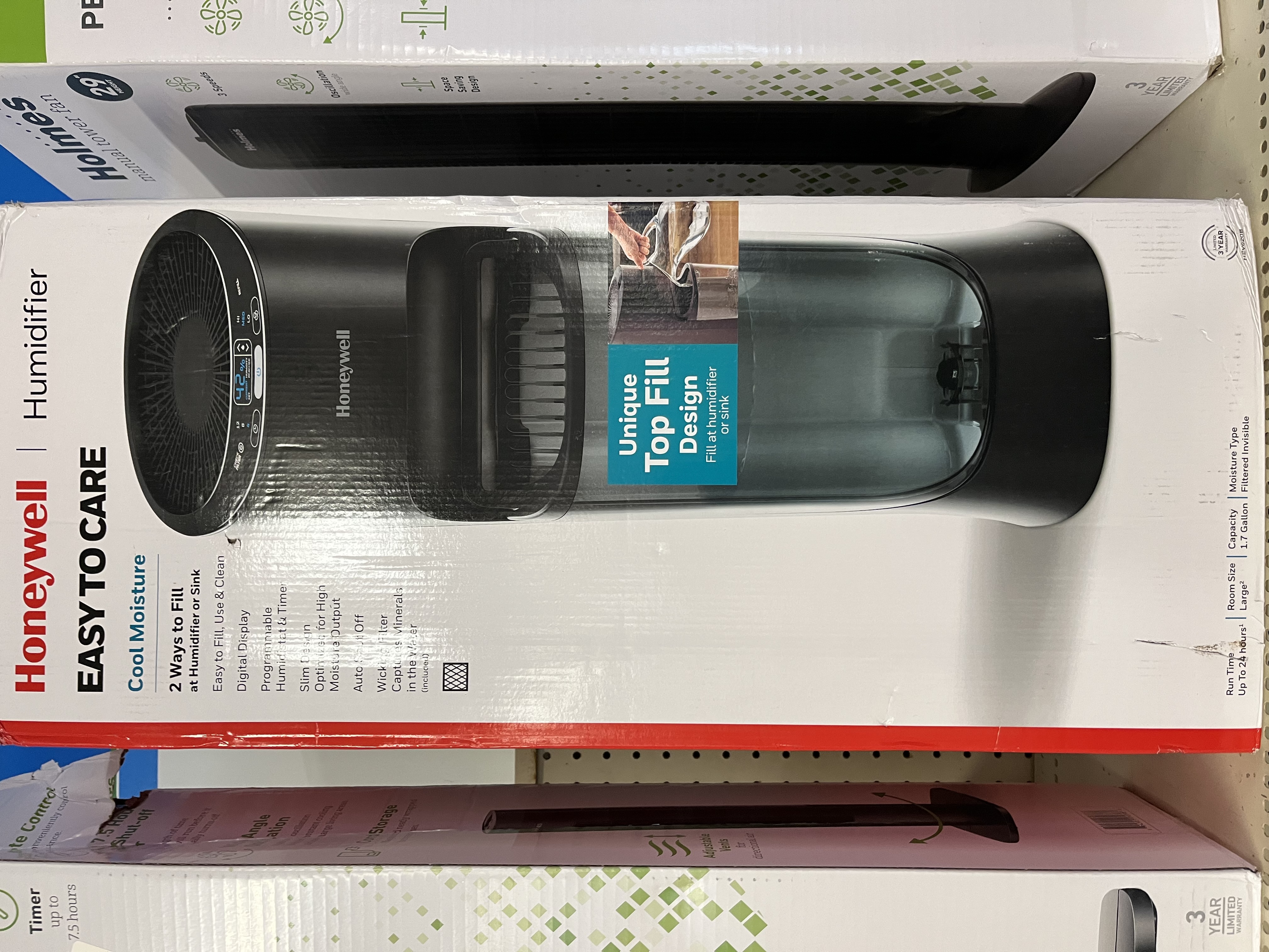 Honeywell Removable Top Fill Tower Humidifier: Cool Mist, 3 Settings, Adjustable Humidity, Portable, Black, ETL Listed
