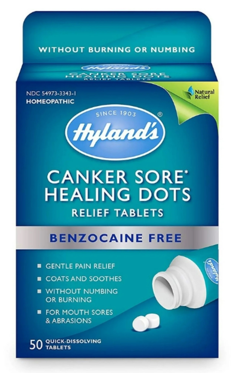 Hyland's Canker Sore Treatment, Natural Pain Relief of Mouth Ulcers and Oral Irritation, Healing Dots Tablets, 50 ea