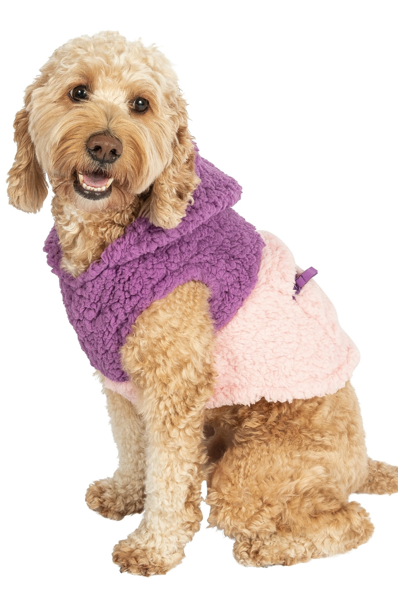 Justice Pet Polyester Sherpa Dog Hoodie With Zip Pocket, Tonal Pink, XS