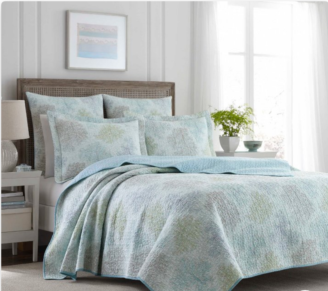 King Saltwater Reversible Quilt Set Blue -Laura Ashley