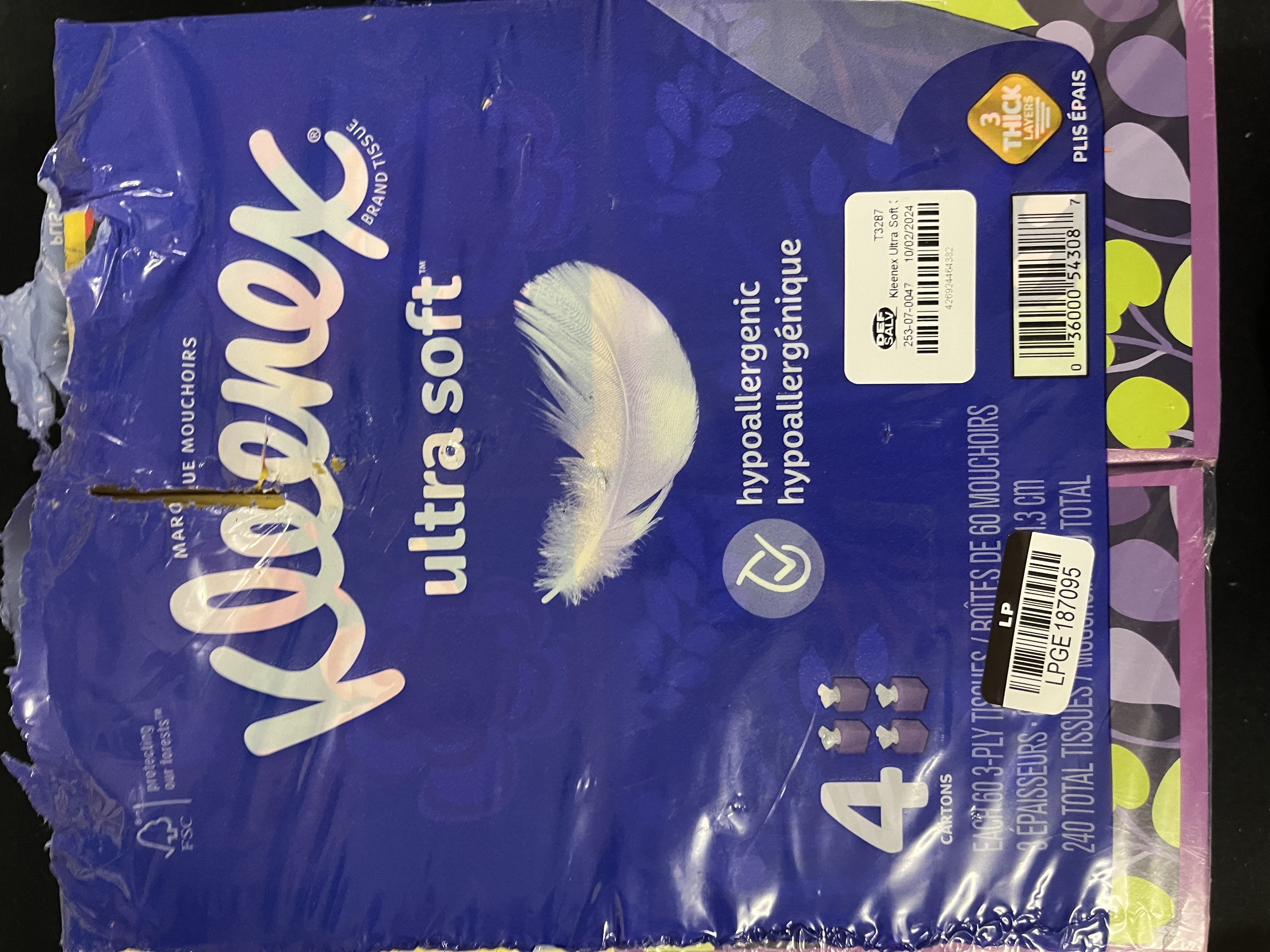Kleenex Ultra Soft Facial DHF10 Tissues, 4 Cube Boxes, 60 Tissues per Box, 3-Ply (240 Total Tissues), Packaging May Vary