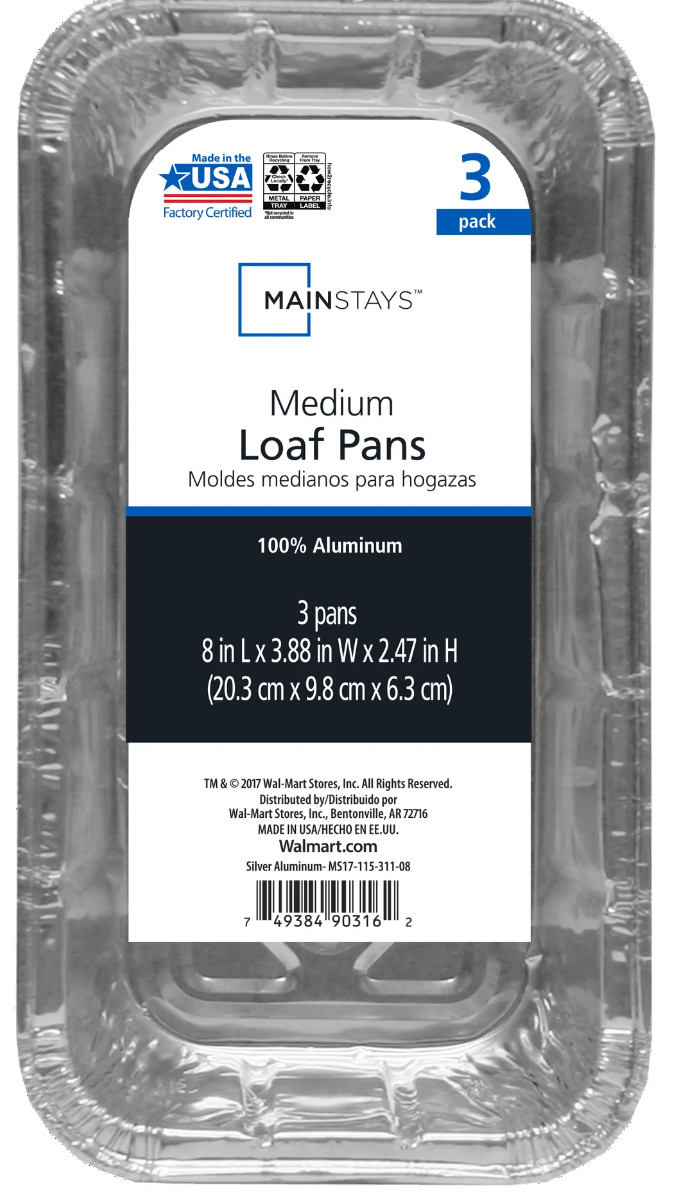Mainstays Aluminum Foil 2 lb. Loaf Pans, 3 Count Disposable for Easy Cleaning