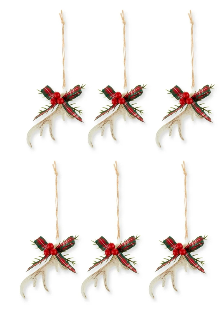 Mini Antique White Antler Christmas Ornaments, 0.5952 lb, 4 Count, by Holiday Time