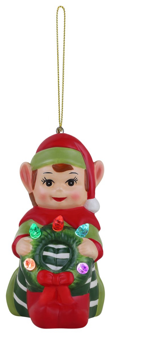 Mr. Christmas Nostalgic Ceramic Lit Elf Ornament, Red