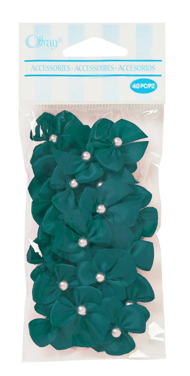 Offray Accessories 5/8-Inch Teal 2 Loop Satin Ribbon Bows, 40-Pack