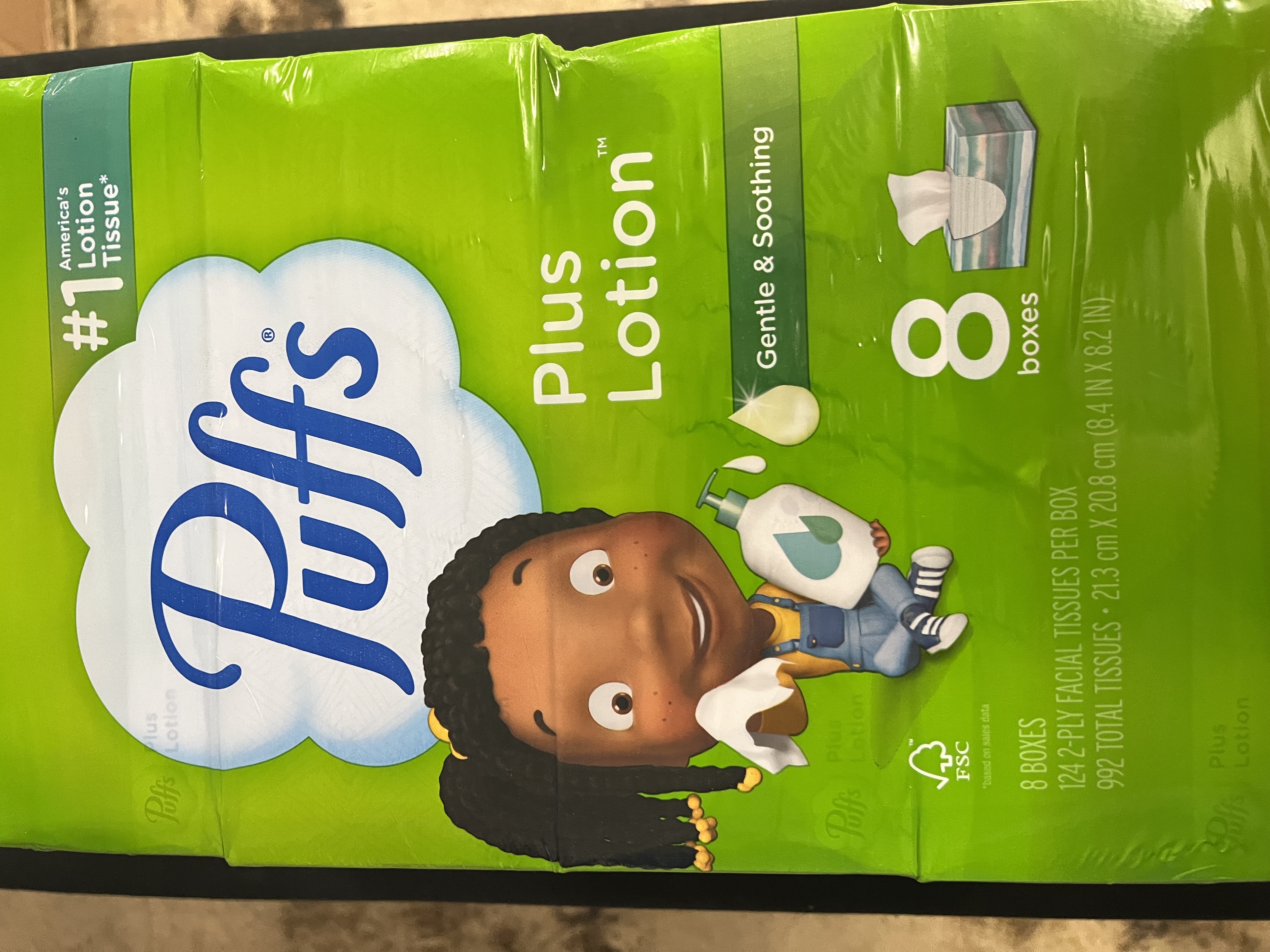 Puffs Plus Lotion Facial Tissue, 8 Family Size Box, 124 Tissues per Box