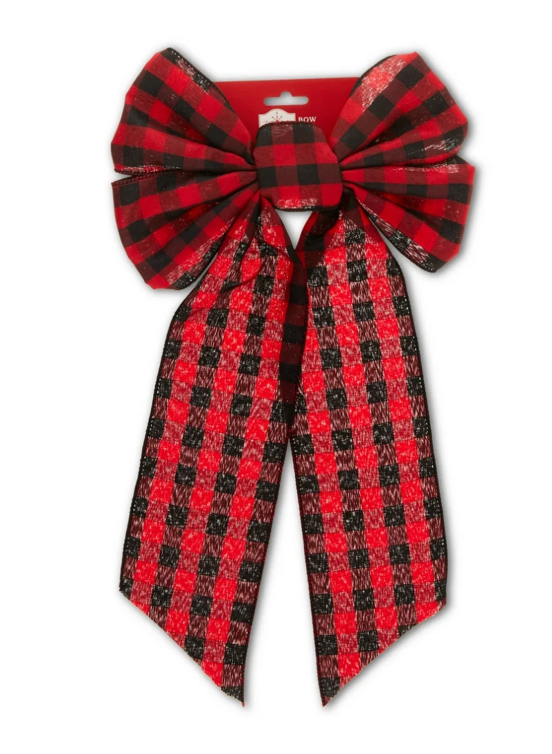 Red & Black Checkered Buffalo Long Tail Bow, 19.5 in, by Holiday Time