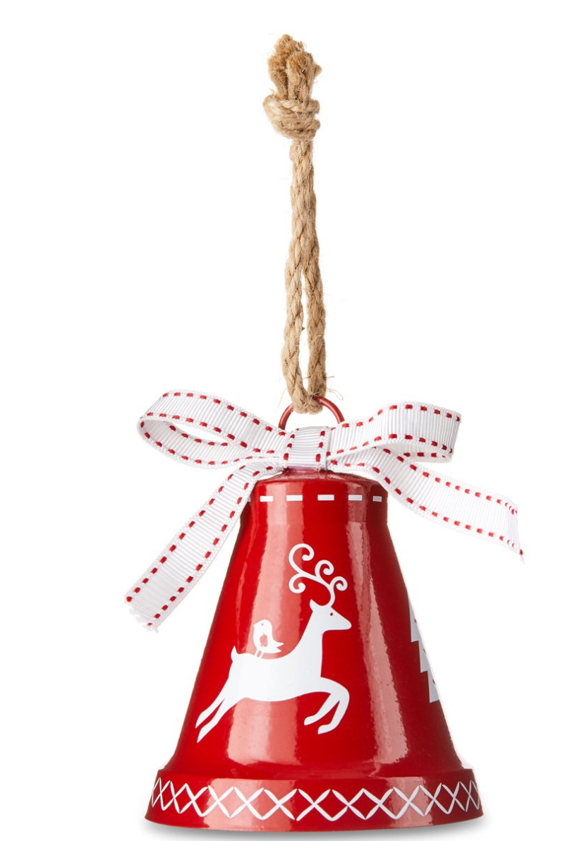 Red and White Metal Reindeer Liberty Bell Decorative Ornament, 4.5 in, by Holiday Time