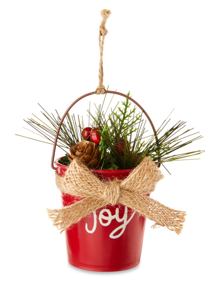 Red Joy Bucket with Jute Bow Christmas Ornament 0.05 lb, by Holiday Time