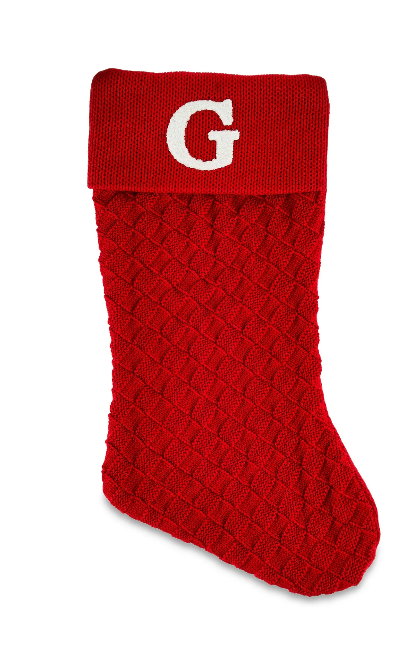 Red Knit Monogram Stocking, Letter G, 18 in, by Holiday Time