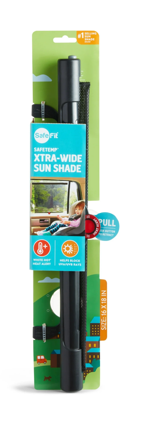 SafeFit SafeTemp Xtra-Wide Roller Baby Car Shade, Fits Most Vehicles, Gray