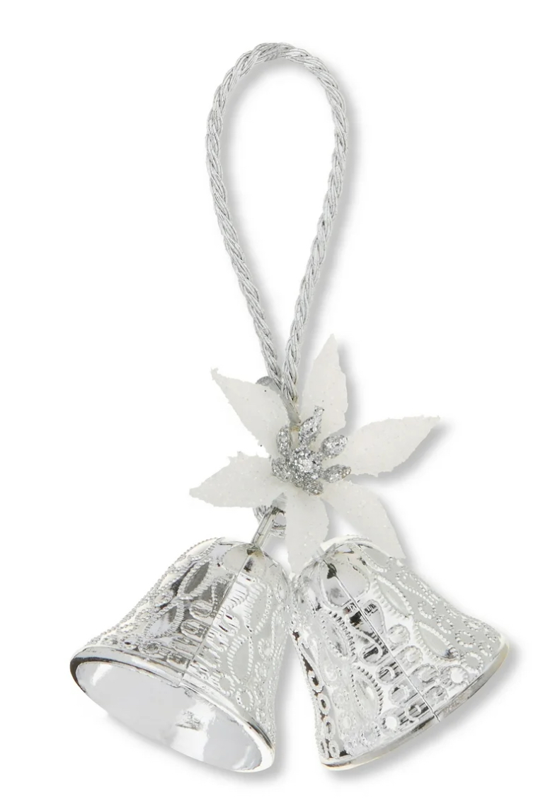 Silver Double Bell Mini Christmas Ornaments, 4 Count, by Holiday Time