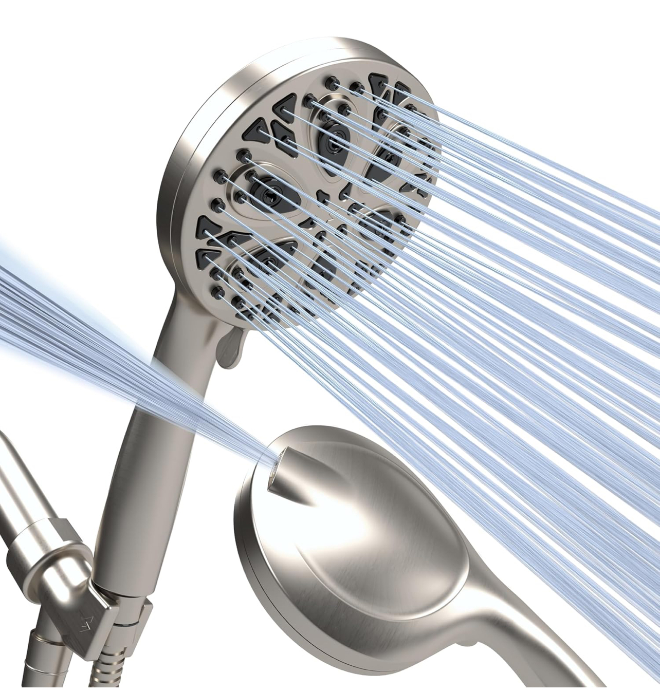 SparkPod 10-Mode Shower Head with Hose - Luxury 5" High Pressure Shower Heads - Handheld Shower Head with High Pressure Built-In Power Jet, Stainless Steel 6ft Hose and Bracket (Brushed Nickel)