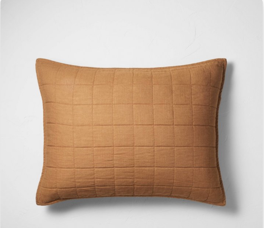 Standard Heavyweight Linen Blend Quilt Pillow Sham Warm Brown- Casaluna