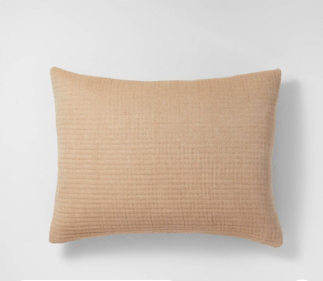 Standard Reversible Textured Cotton Chambray Coverlet Sham Natural/ Warm Brown- Casaluna