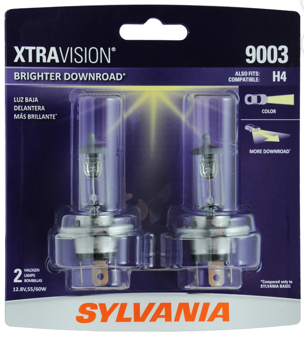 SYLVANIA 9003 XtraVision Halogen Headlight Bulb, 2 Pack