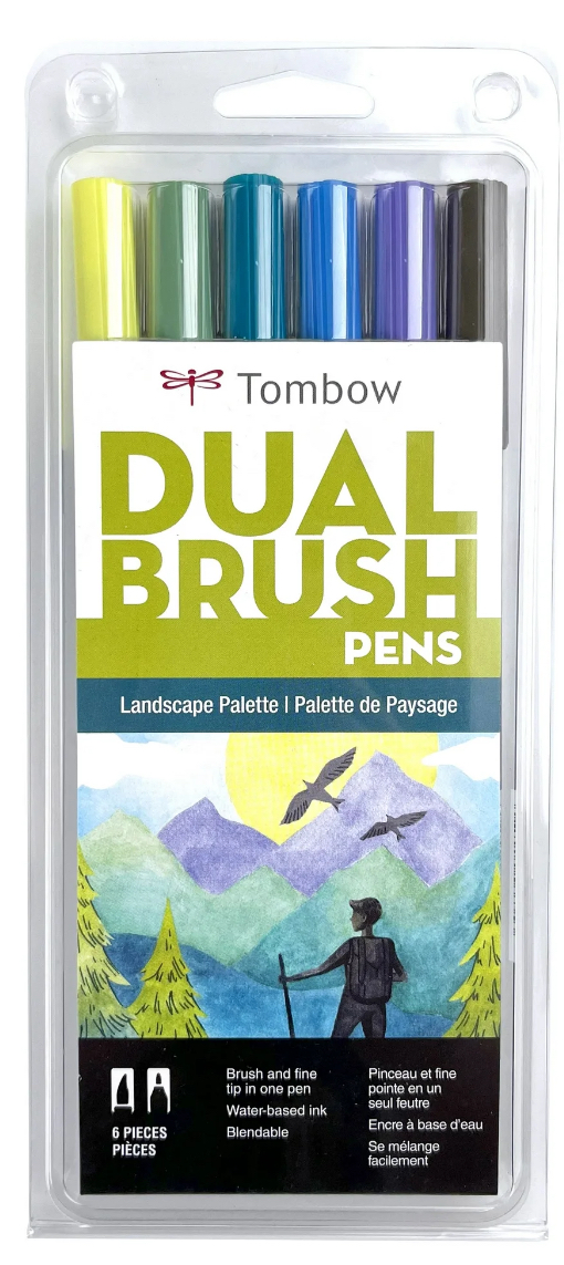 Tombow Dual Brush Pen Art Markers, Landscape Palette, Multicolor, 6-Pack