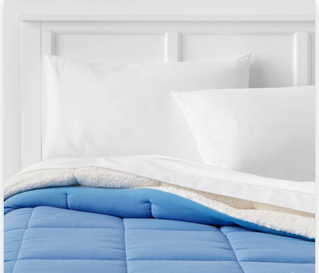 Twin/ Twin Extra Large Long Faux Shearling Washed Microfiber Reversible Comforter Blue