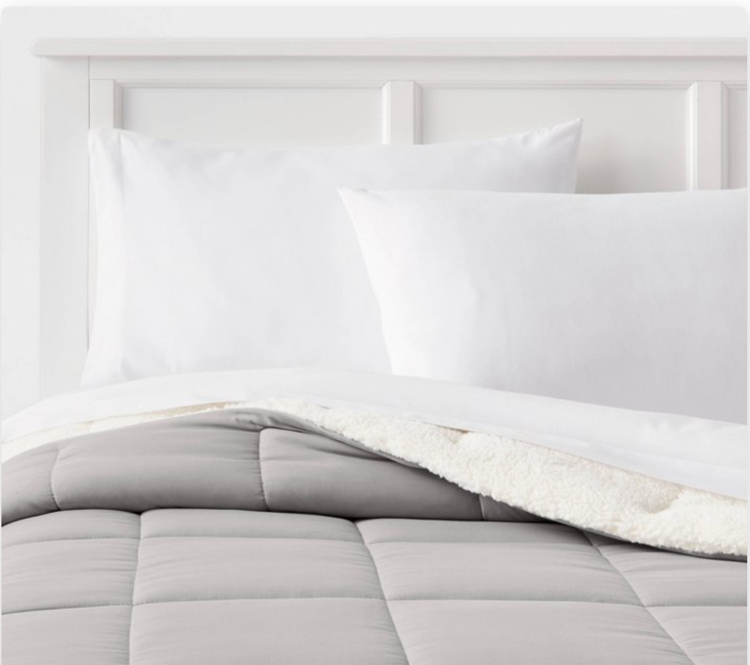 Twin/ Twin Extra Long Faux Shearling Washed Microfiber Reversible Comforter Gray
