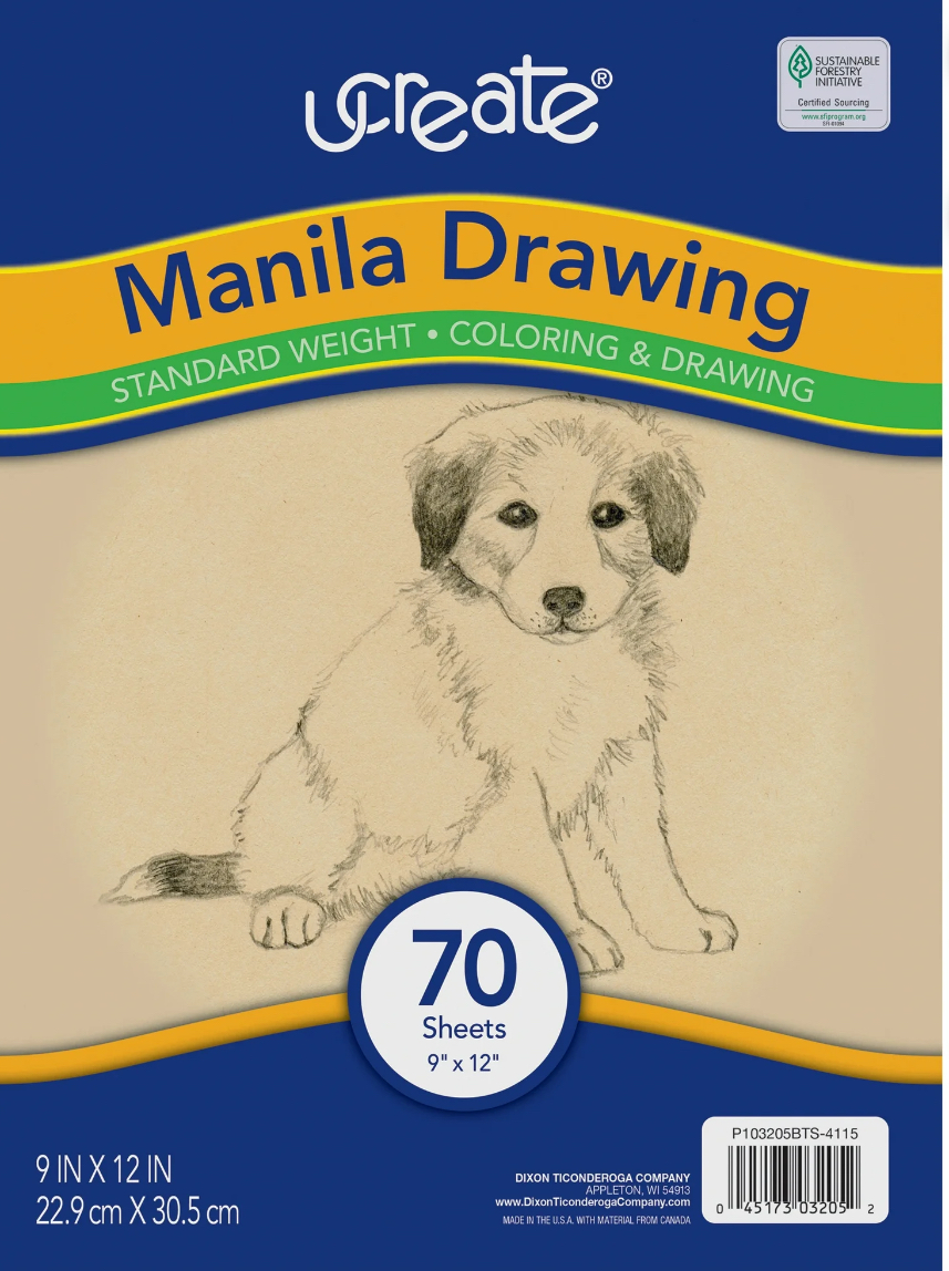 Ucreate Drawing Paper, Standard Weight, 9 in x 12 in, Manila, 70 Sheets, Create