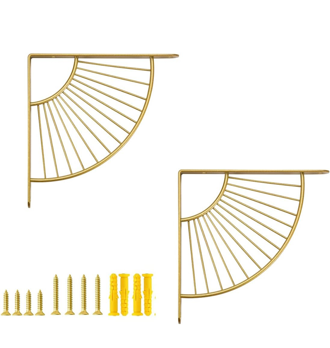 Z METNAL Decorative Shelf Brackets, Brass Metal Shelves Bracket, Wall Decor, Modern Shelving Bracket for DIY Floating Shelves,Gold,8 inch,2 Pcs