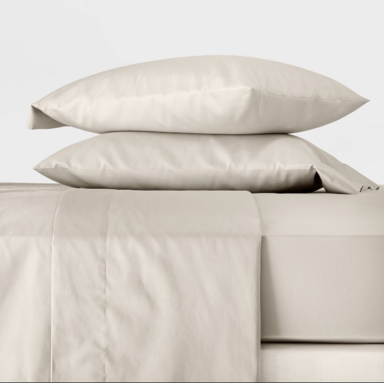 Queen 300 Thread Count Temperature Regulating Solid Sheet Set Natural - Casaluna™: Cooling Cotton Blend, Satin Weave, OEKO-TEX Certified