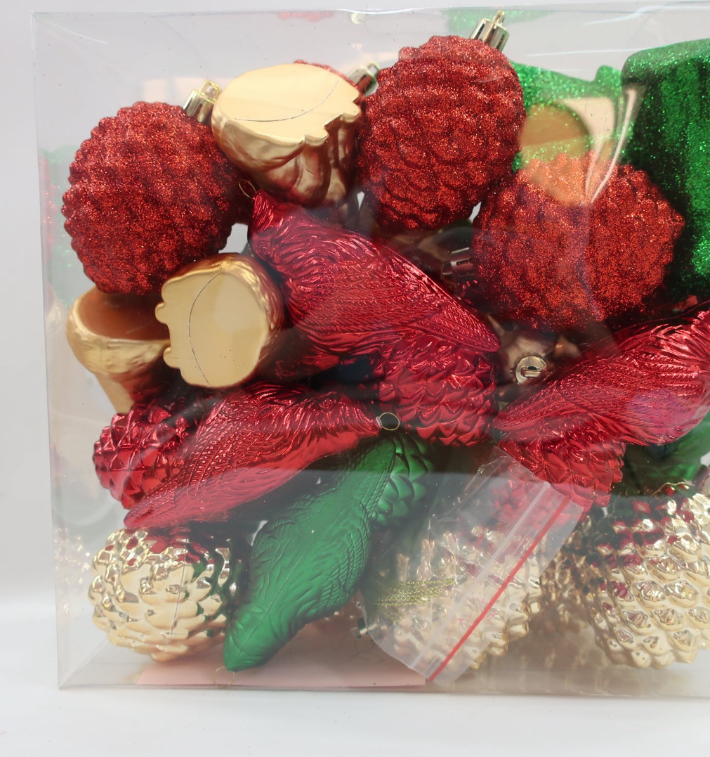 Red, Green, Gold Pinecone, Cardinal, Wolf Decorative Figurine Ornament, 28 Count, by Holiday Time
