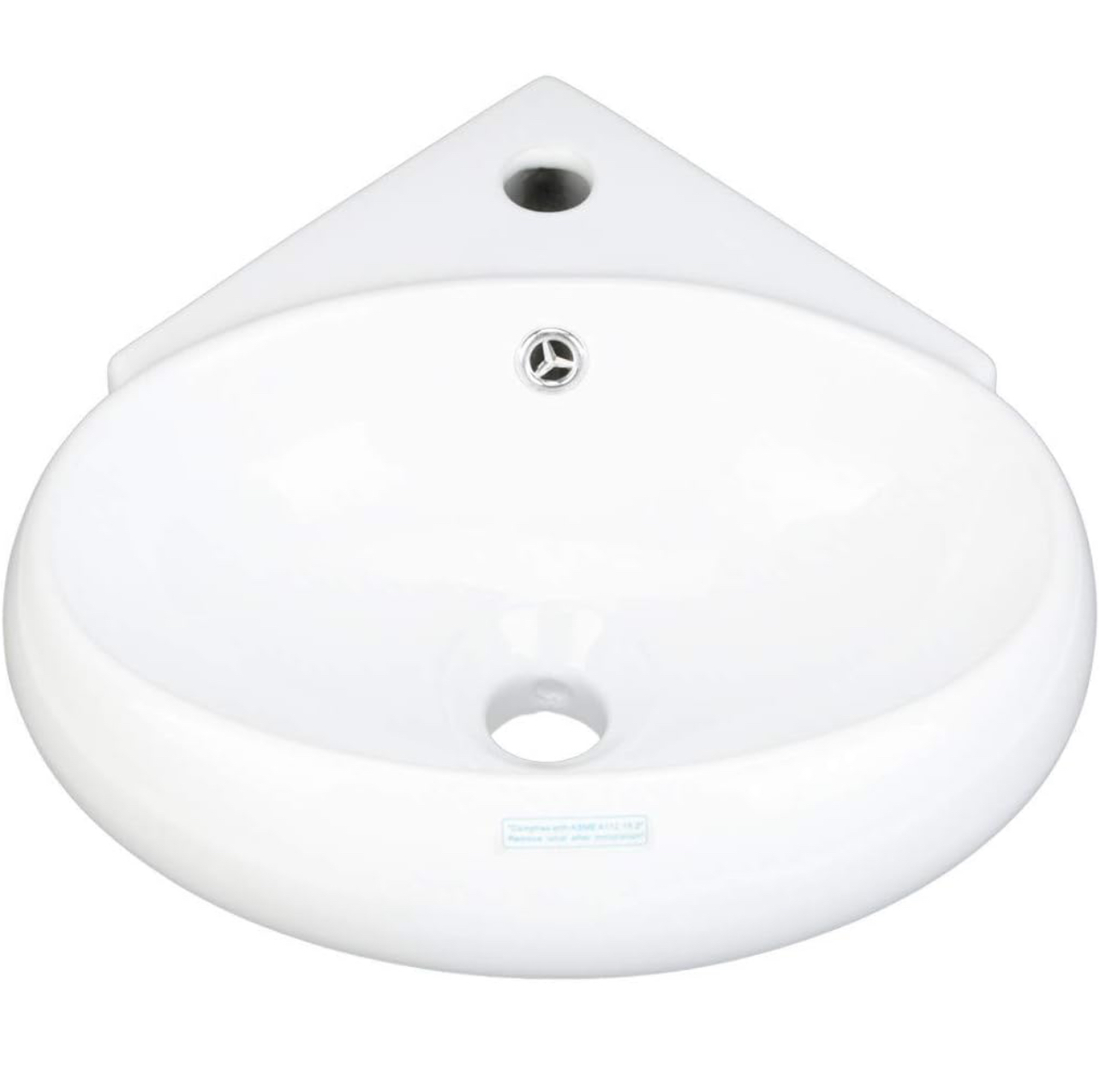 Renovators Supply Manufacturing Corner Wall Mount Bathroom Sink 15 3/4 In. White Ceramic Oval Countertop Vessel Sink With Overflow And Single Faucet Hole
