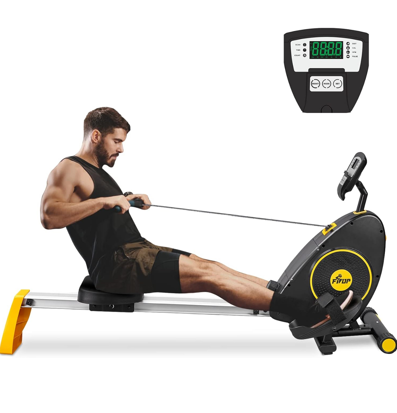 Rowing Machine 265LB Weight Capacity for Home Use with LCD Monitor and Comfortable Seat Cushion,50 Inch Slide Rail Indoor Rowing Machine for Cardio Training