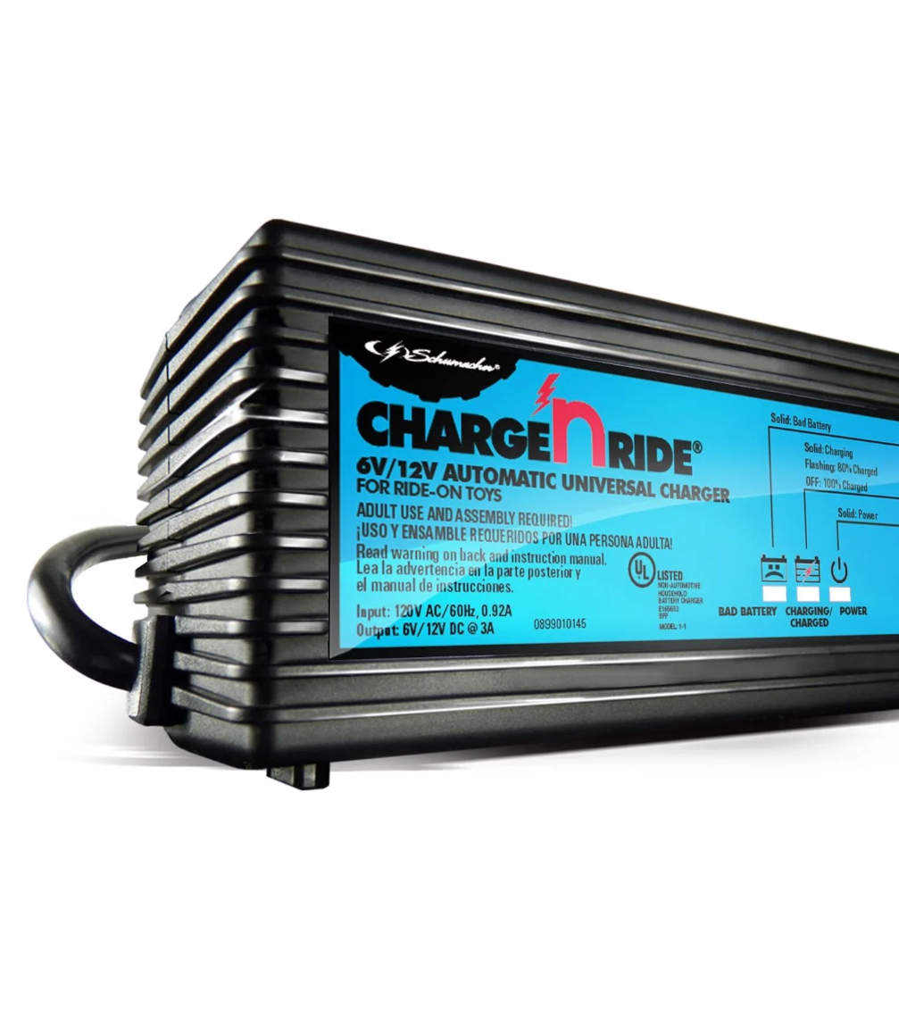 Schumacher CR5 Charge 'n Ride 3Amp, 6 Volt, 12 Volt, Universal Battery Charger for Ride-on Toys, New