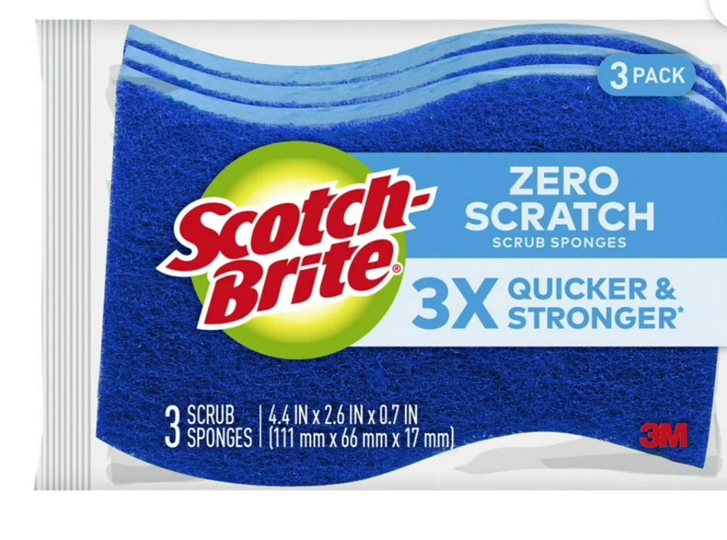 Scotch-Brite Non-Scratch, Zero Scratch Scrub Sponge, 3 Sponges Total