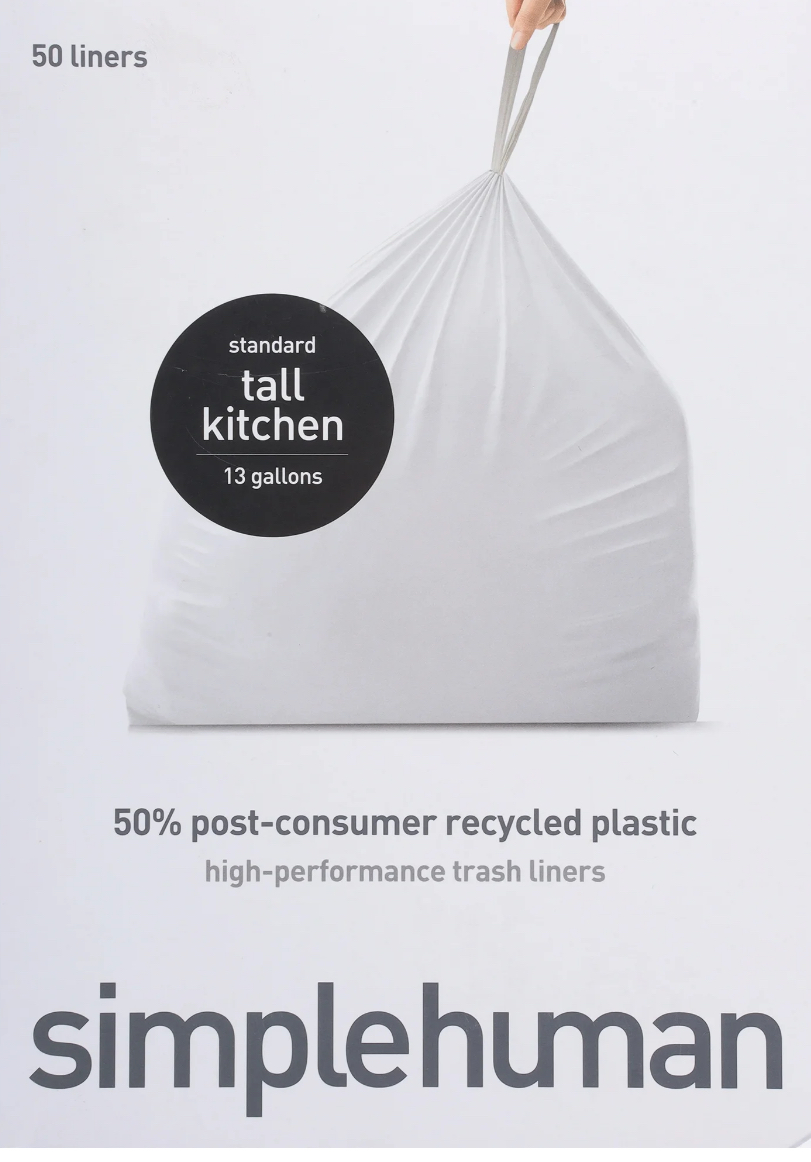 Simplehuman 50% Post-Consumer RCL Tall Kitchen Drawstring Trash Bags 13 Gal 50ct