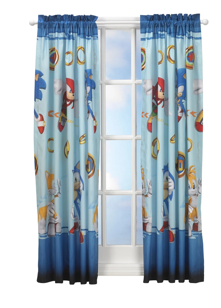 Sonic the Hedgehog Kids Bedroom Window Curtain Set, 2 Panels, 63" Length, Blue
