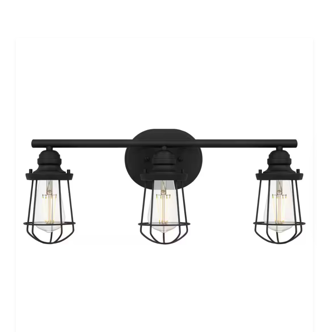 Southbourne 3-Ligh Matte Black Vanity Light with Open Ste Cage Frame