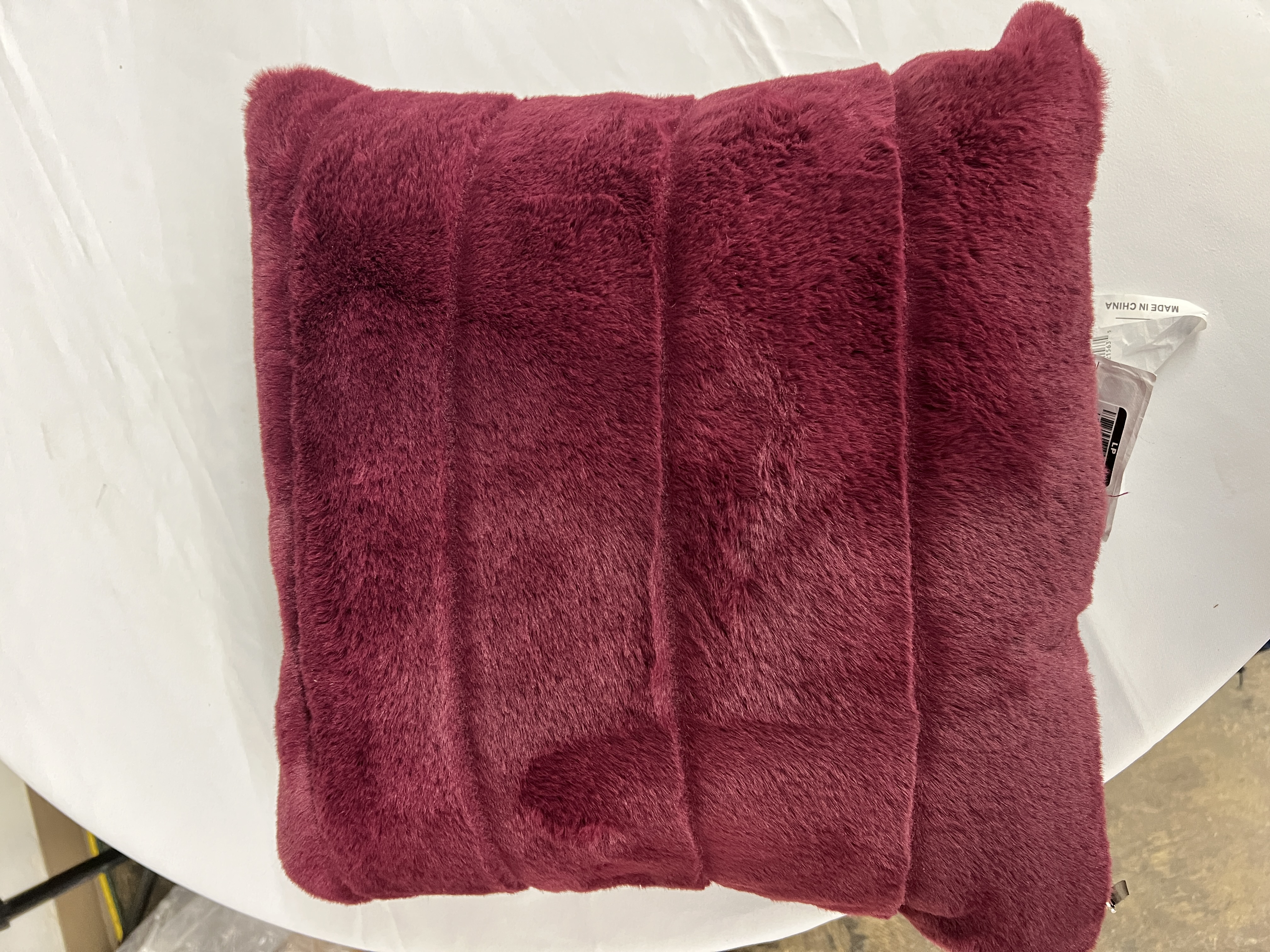 Square Channel Faux Fur Decorative Throw Pillow Berry Red - Threshold™