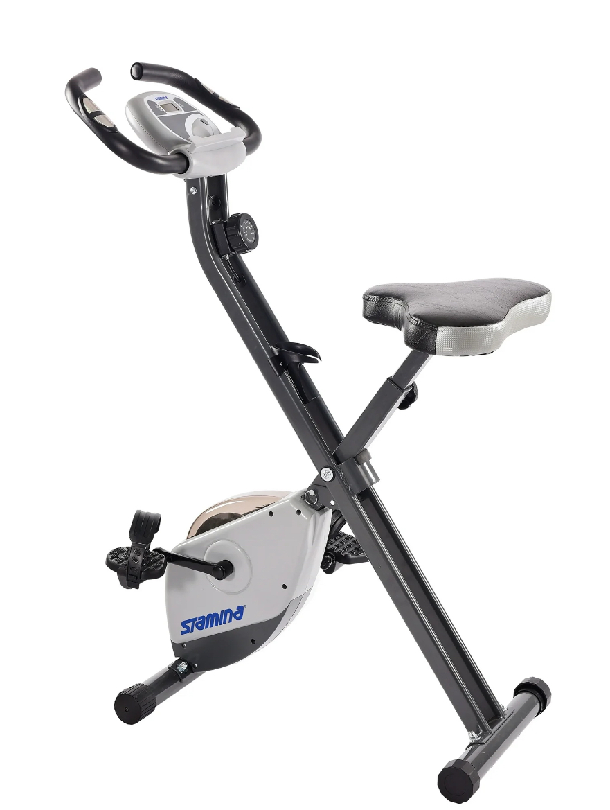 Stamina Cardio Folding Exercise Bike with Heart Rate Sensors and Extra Wide Padded Seat