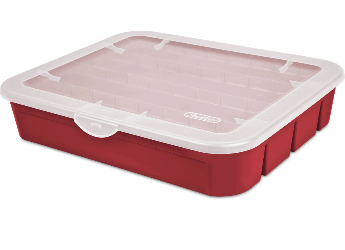 Sterilite Adjustable Christmas Ornament Storage Container, Red